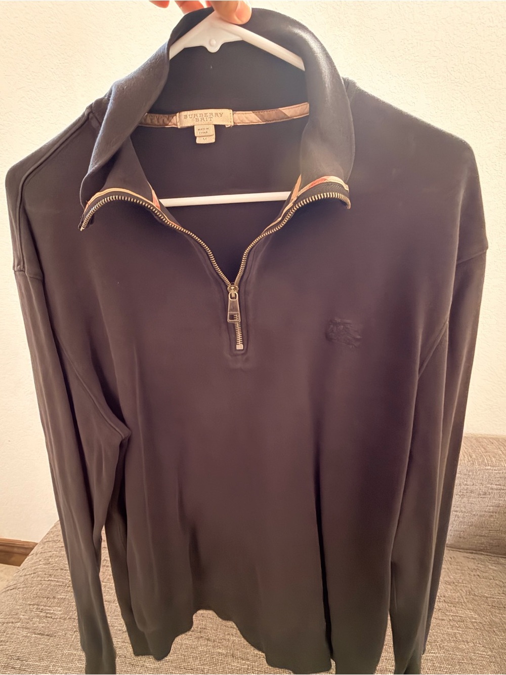 Burberry Dark Brown Half-Zip Long Sleeve Sweater